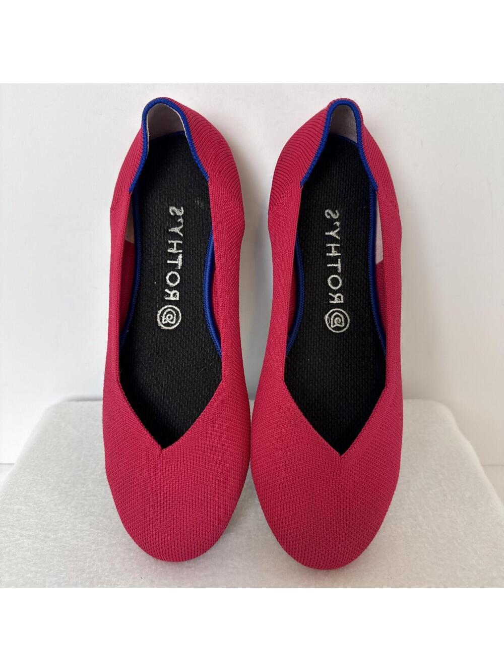 Rothy's Women's Hot Pink Knit Flats with Striped Accents Slip On Casual Shoes